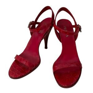 Prada Strappy Croc-Embossed Leather Sandals Red Size 39